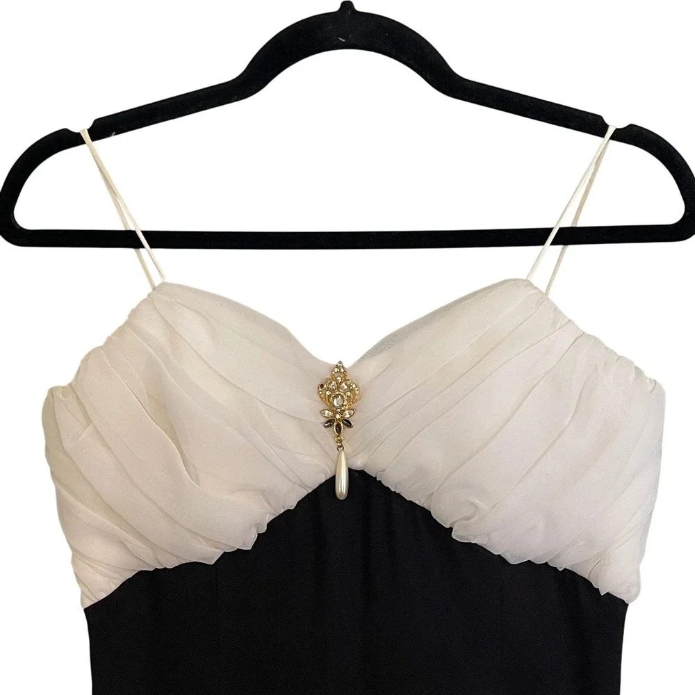 VTG 90s Scott McClintock Black White Formal Evening Gown Maxi Dress‎ Size 6 Prom - Picture 2 of 8